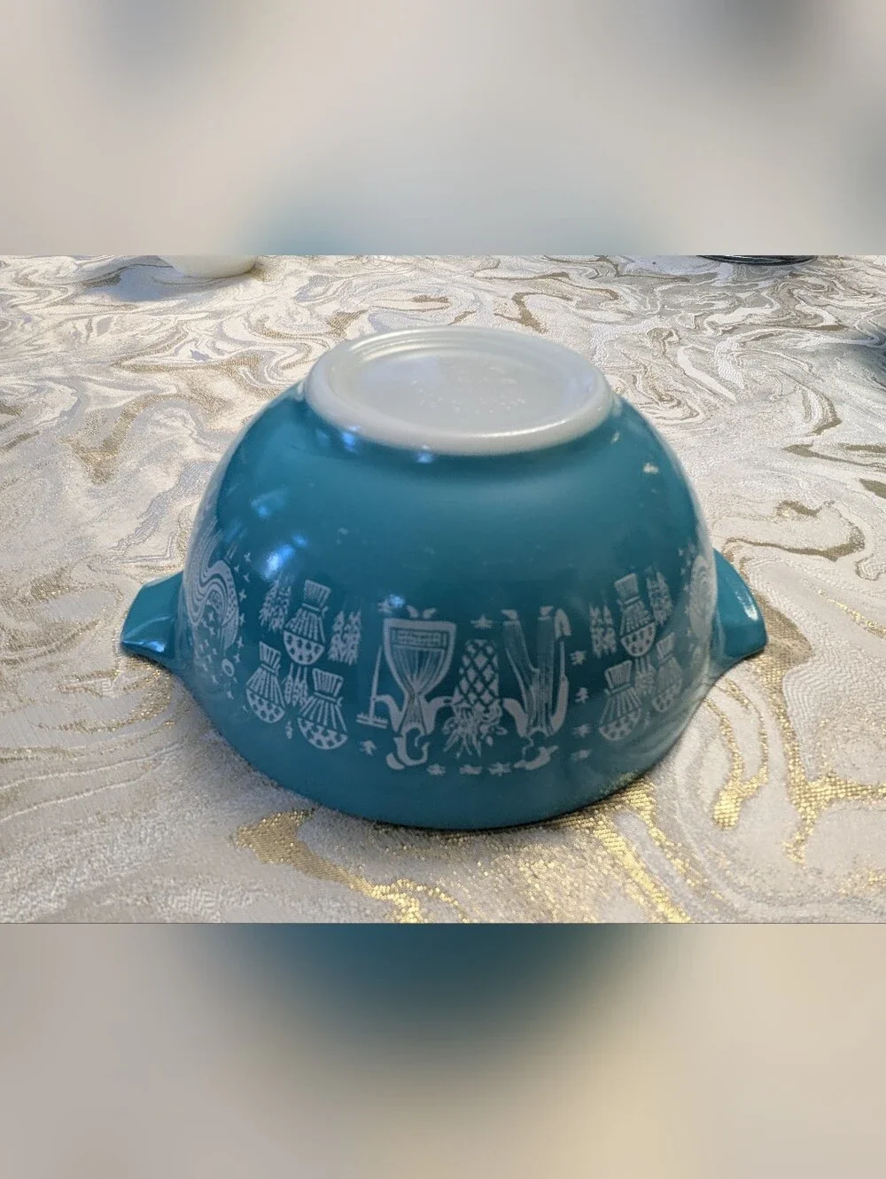 Vintage Pyrex Butterprint Amish Cinderella Mixing Bowl Set — Turquoise & White